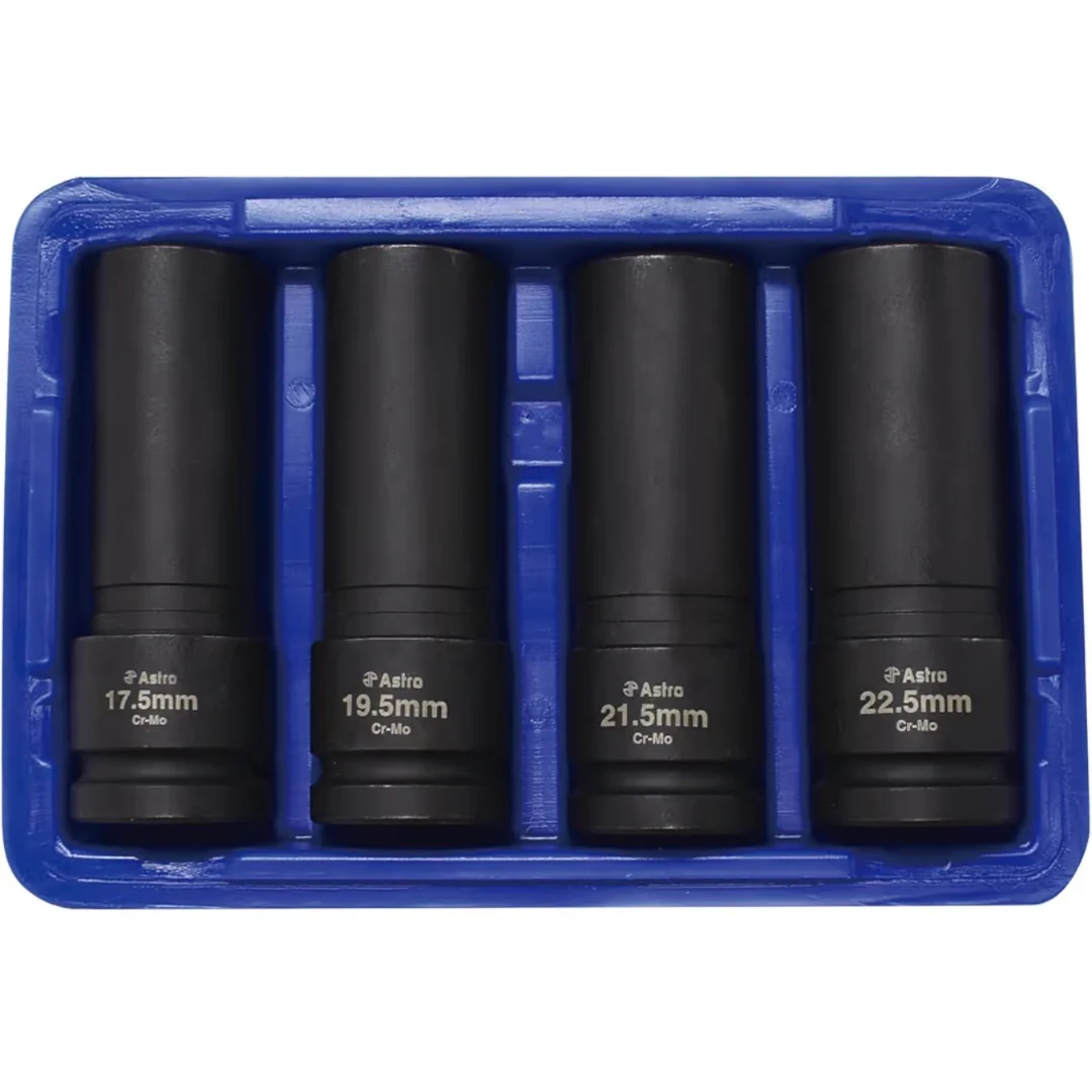 Astro Tools 78204 4-Piece 1/2" Drive 1/2 Size Thin Wall Lug Nut Socket Set - 17.5-22.5mm - Image 4