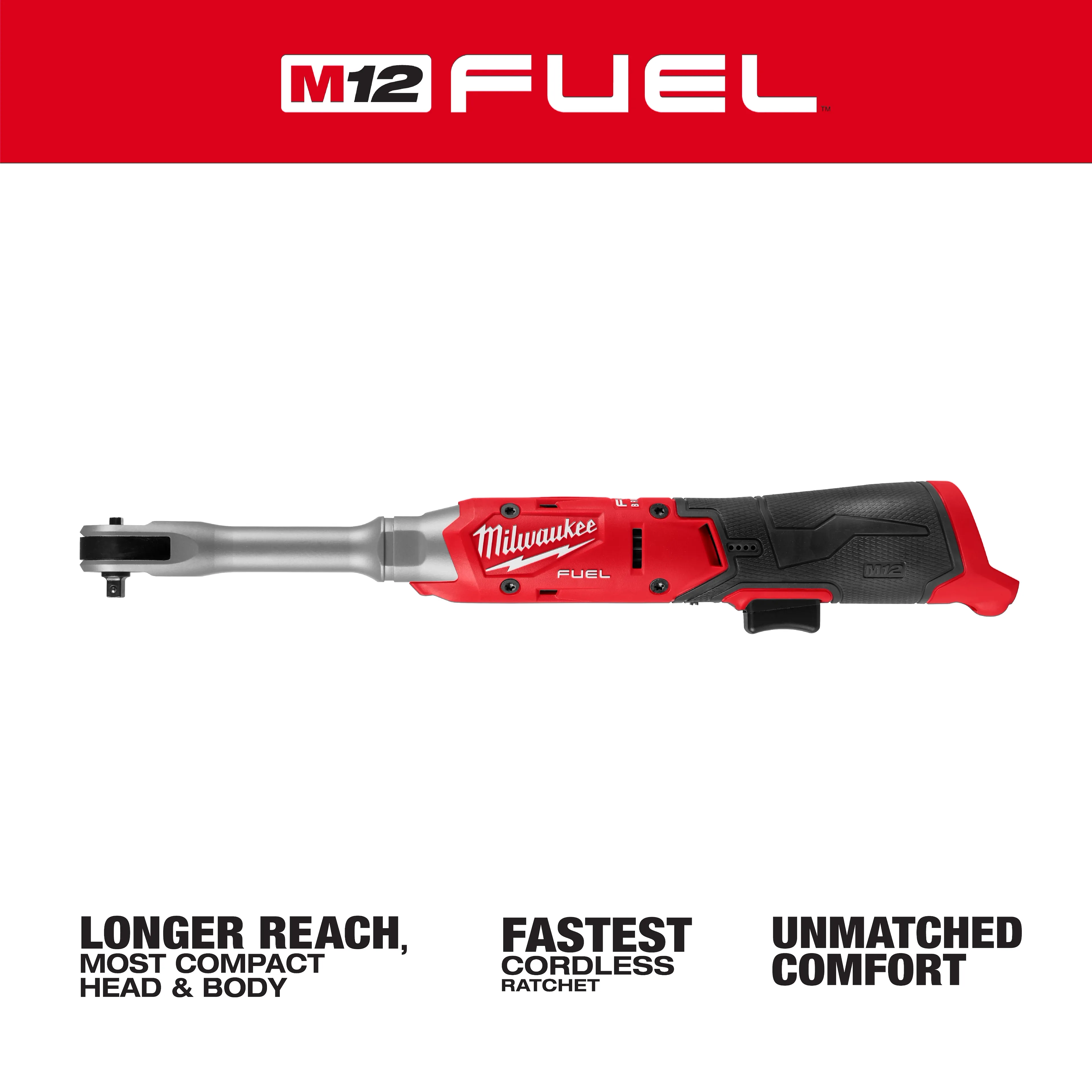 Milwaukee M12 FUEL™ 1/4" Extended Reach Ratchet - Image 3