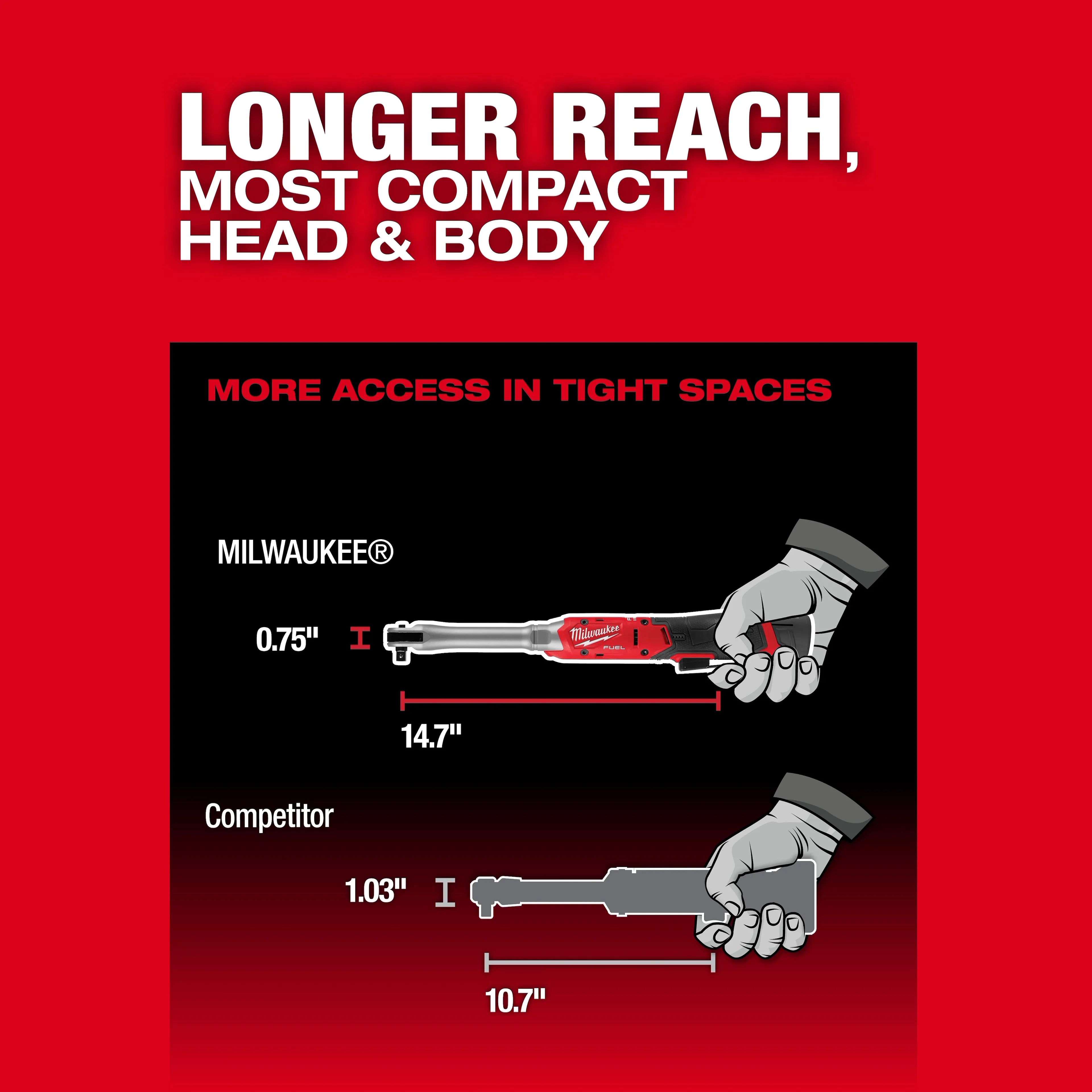 Milwaukee M12 FUEL™ 3/8" Extended Reach Ratchet - Image 6